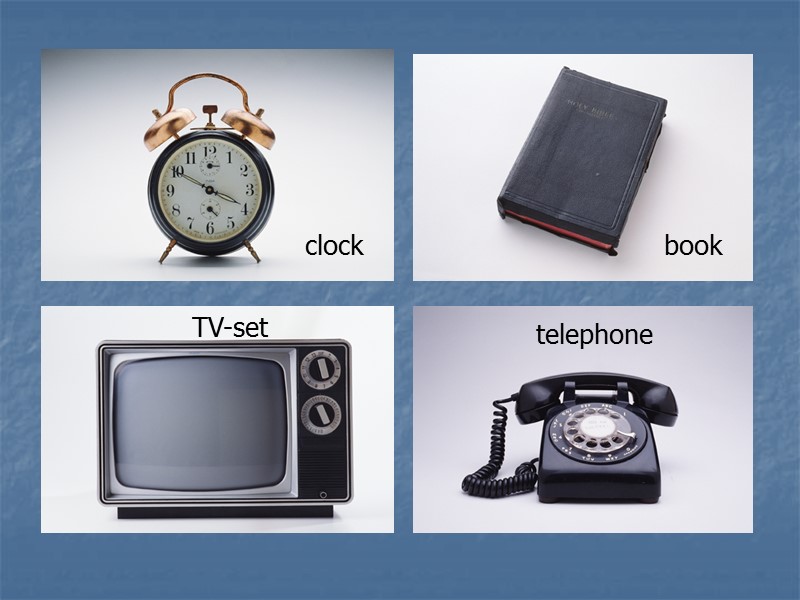clock book TV-set telephone
